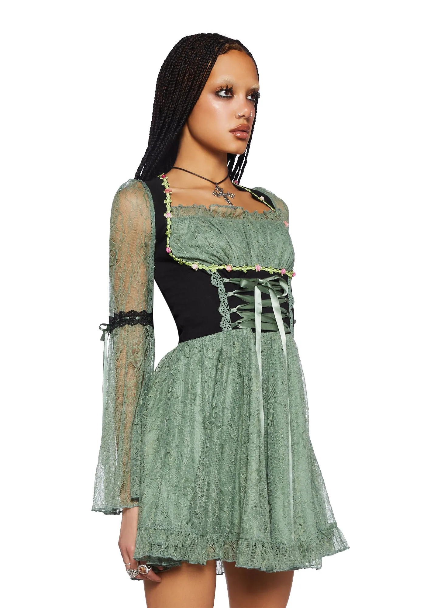 Myths N' Legends Mini Dress - Green Lace sold by Dolls Kill product image thumbnail 3