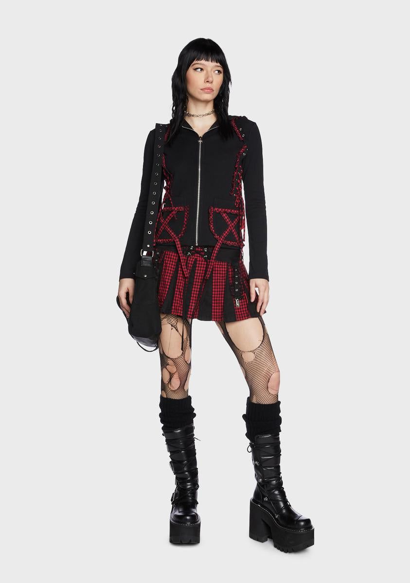 Black And Red Bo Peep Pleated Garter Skirt sold by Dolls Kill product image thumbnail 5