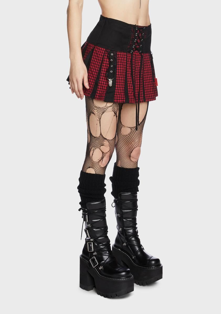 Black And Red Bo Peep Pleated Garter Skirt sold by Dolls Kill product image thumbnail 3