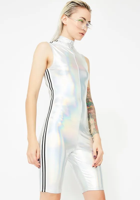 Cosmic Gamez Hologram Romper sold by Dolls Kill