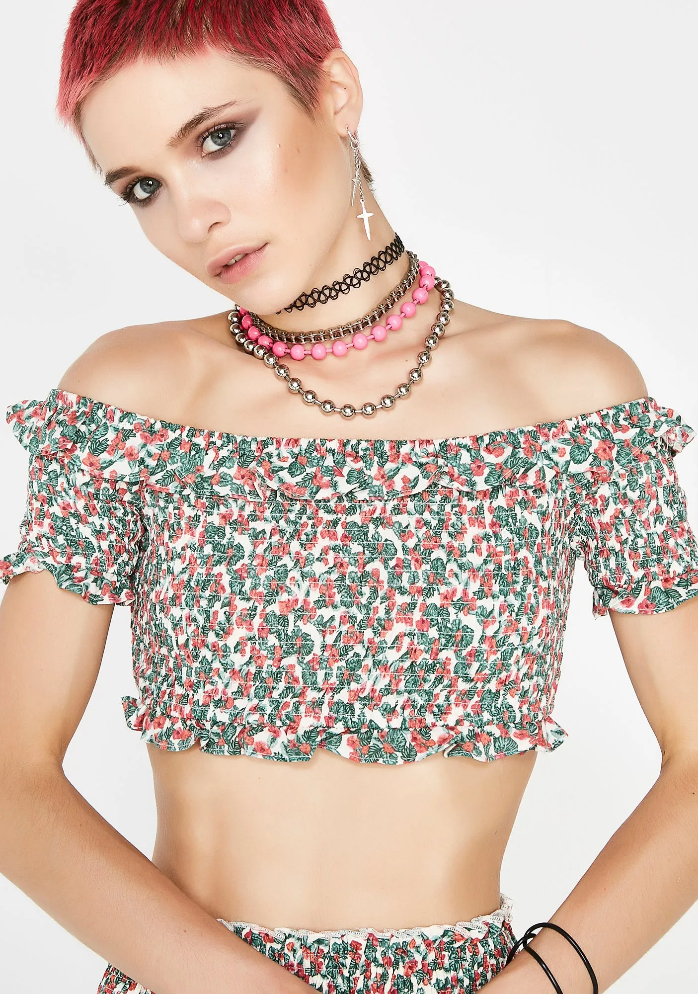 Romantic Love Smocked Crop Top sold by Dolls Kill