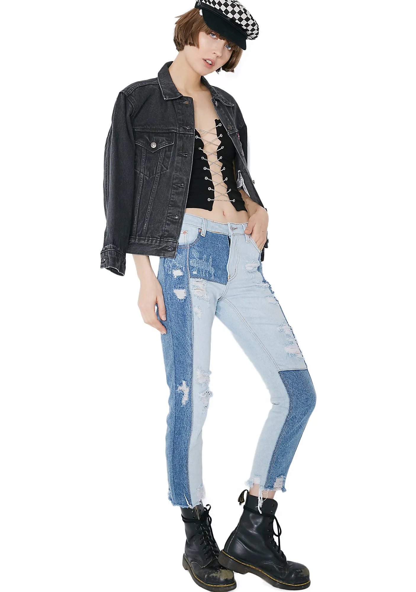 Patchwork Punk Distressed Jeans sold by Dolls Kill product image thumbnail 2