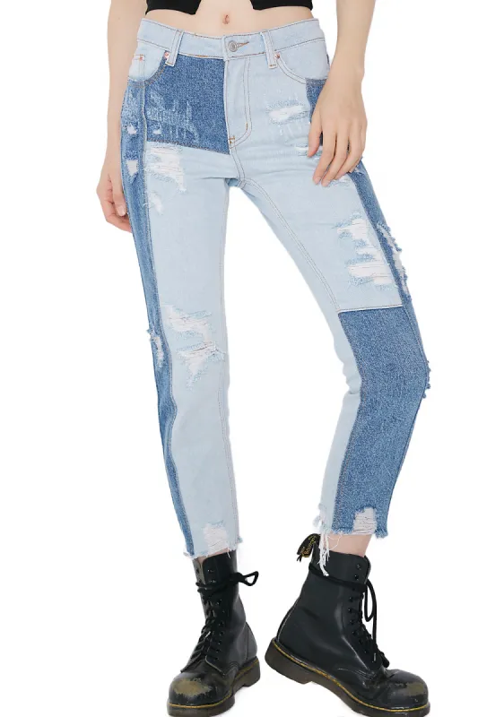 Patchwork Punk Distressed Jeans sold by Dolls Kill