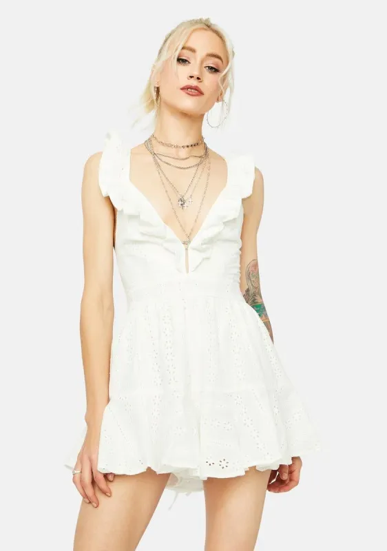 Cuz Ur Cute Sleeveless Eyelet Ruffle Trim Romper sold by Dolls Kill