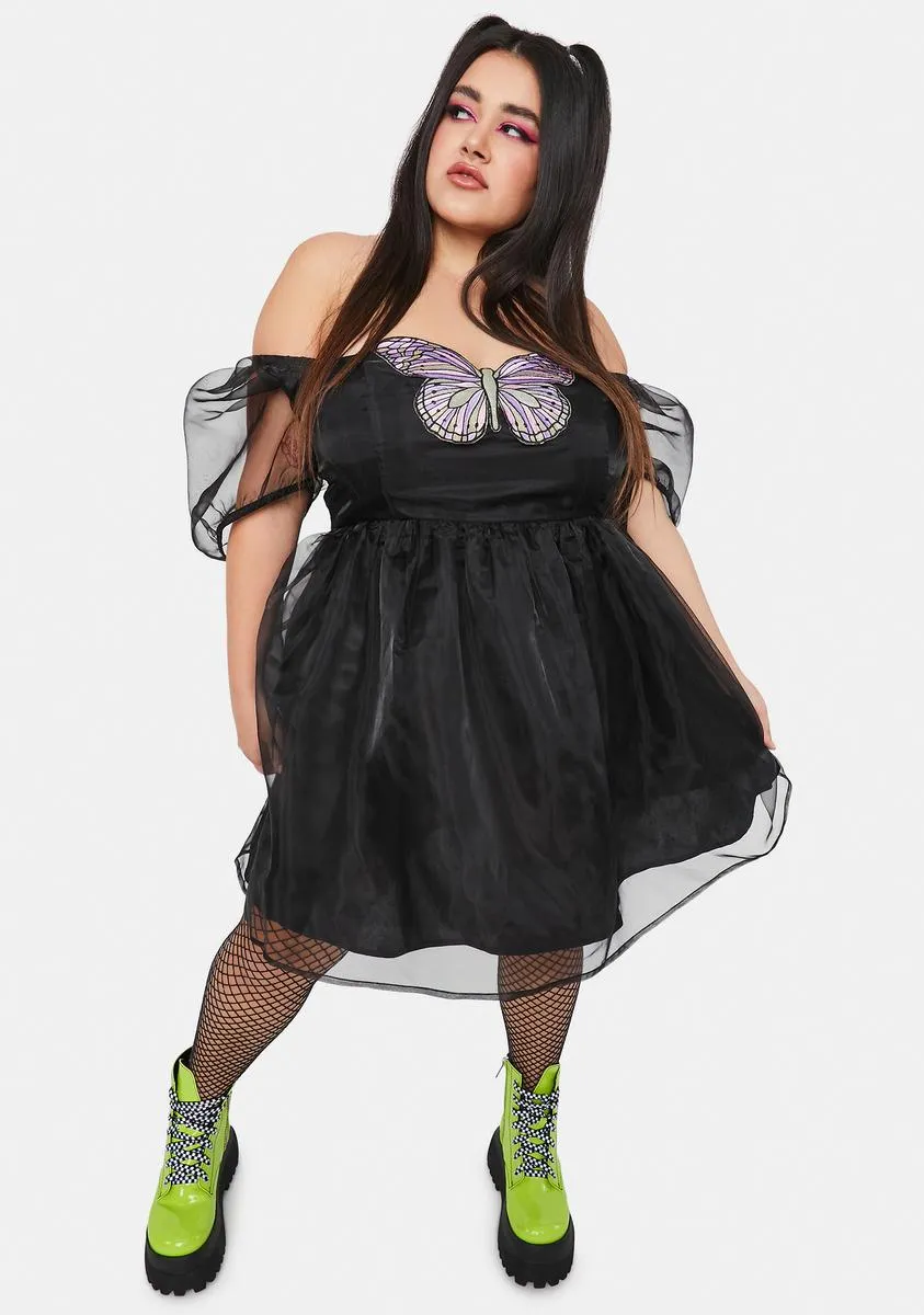 Plus Take Flight Butterfly Puff Sleeve Dress sold by Dolls Kill