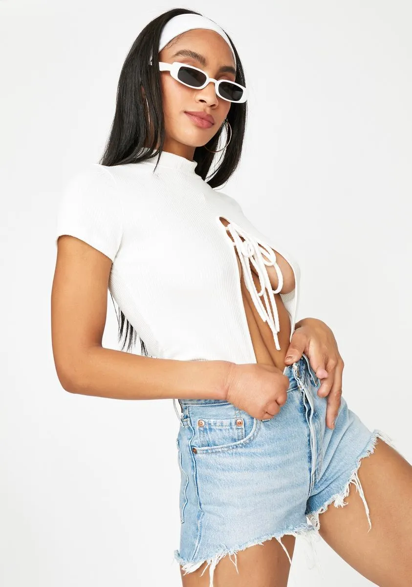 Ivory Could've Been U Front Tie Crop Tee sold by Dolls Kill