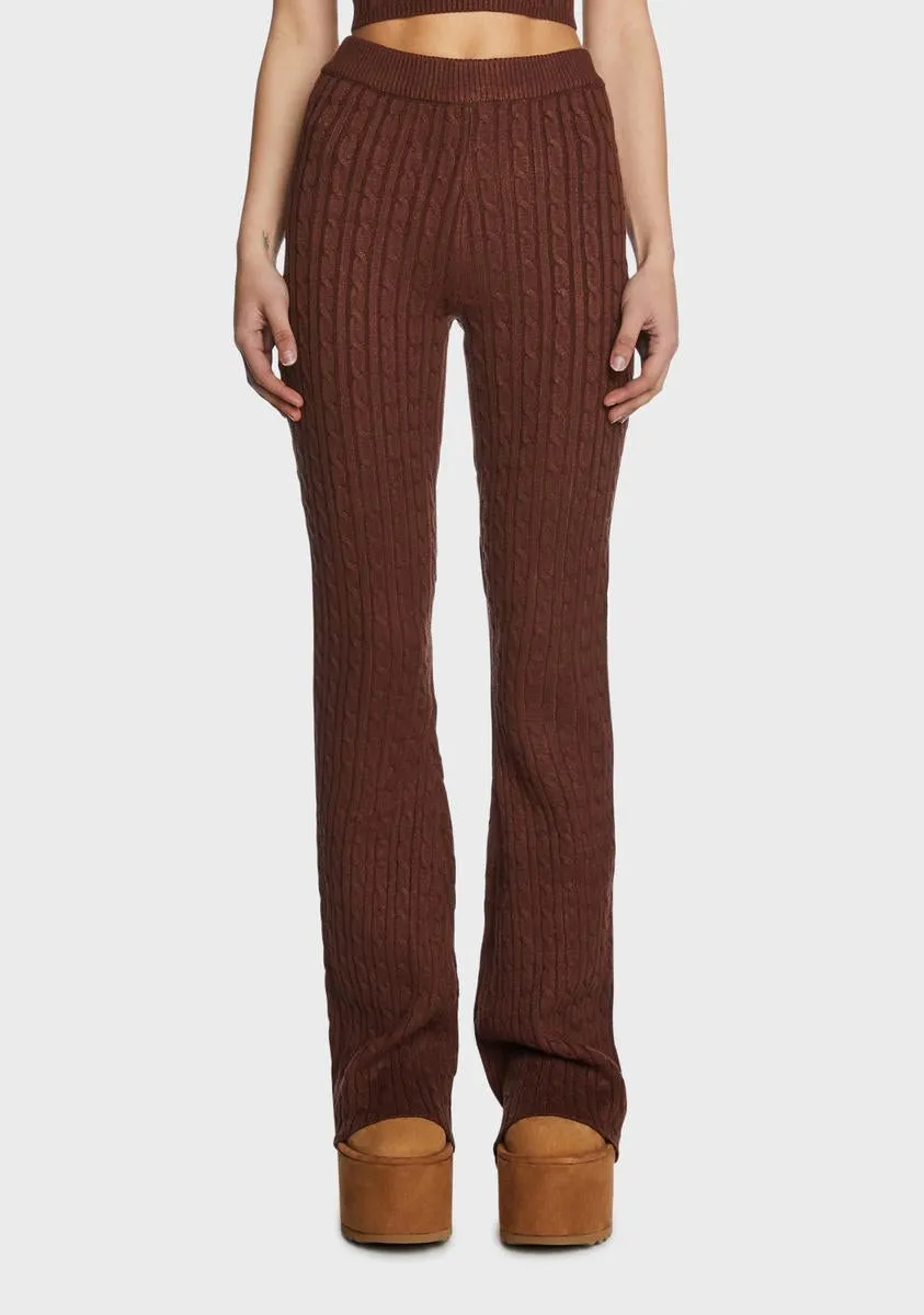 Brown Cable Knit Flare Pants sold by Dolls Kill