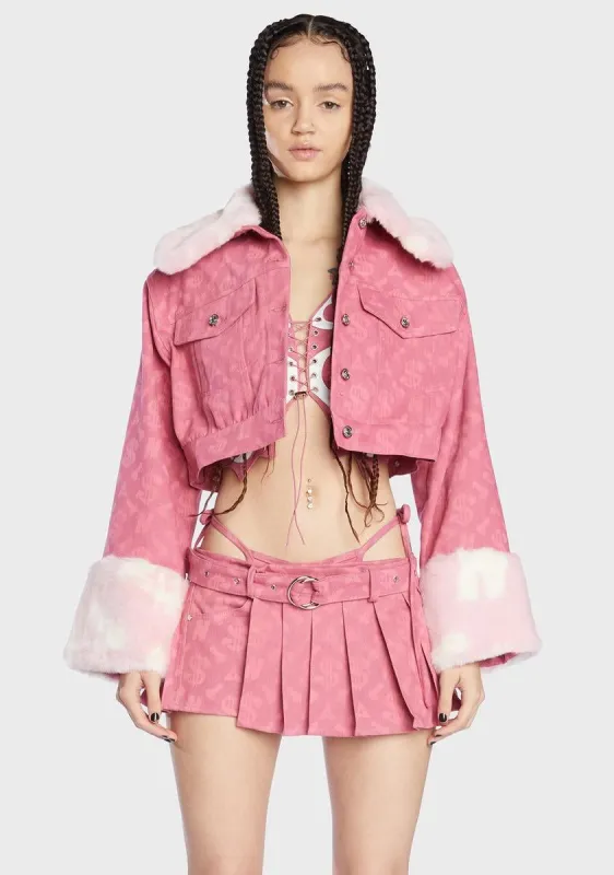 Pink Monogram Denim Crop Jacket sold by Dolls Kill