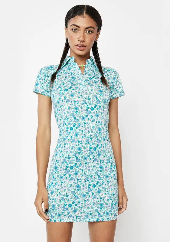 Flower Power Blue Jeeves Mini Dress sold by Dolls Kill