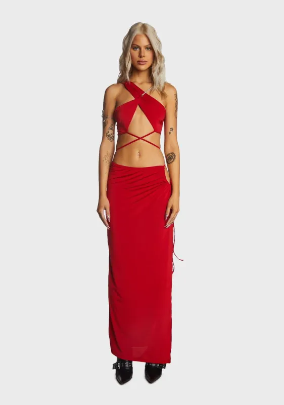 Red Strappy Cami And Skirt Set sold by Dolls Kill