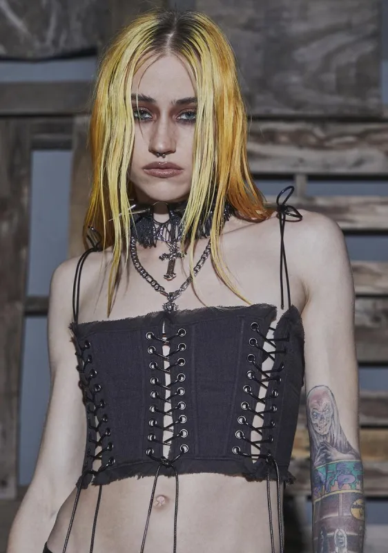 Flanger Multi Lace-Up Corset Top sold by Dolls Kill