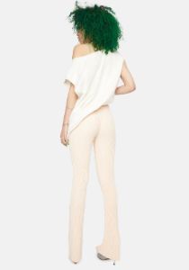 Light Peach Ribbed Flare Pants sold by Dolls Kill