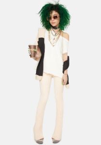 Light Peach Ribbed Flare Pants sold by Dolls Kill