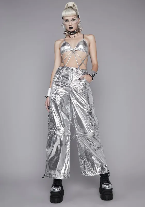 Cyberpunk Cinema Metallic Cargo Pants sold by Dolls Kill