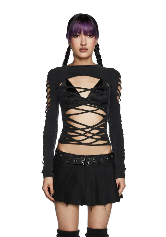 Deviant Curfew Cut-Out Top - Dark Gray sold by Dolls Kill