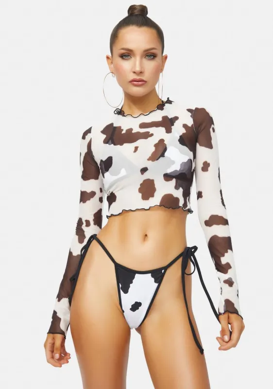 Fedra Cow Print Mesh Top sold by Dolls Kill
