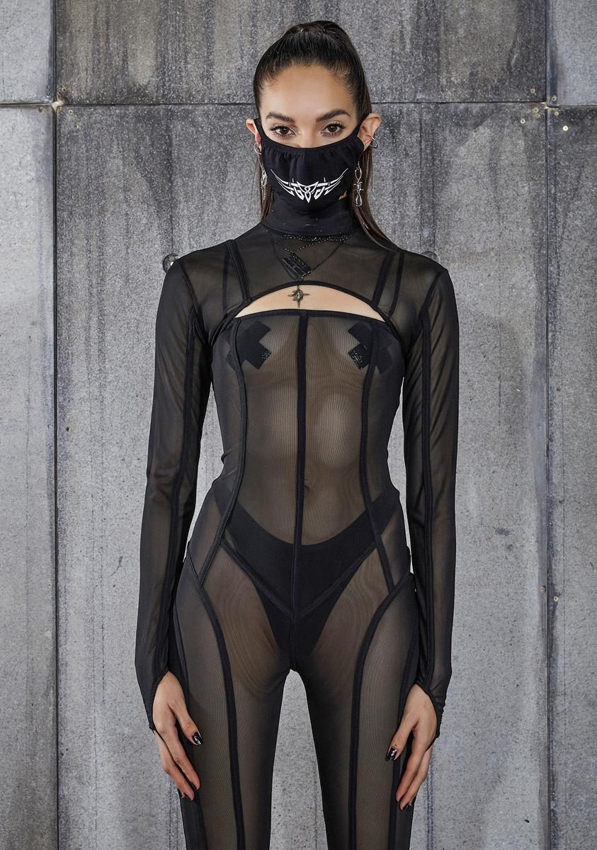 Snare Piping Detail Mesh Catsuit sold by Dolls Kill product image thumbnail 2