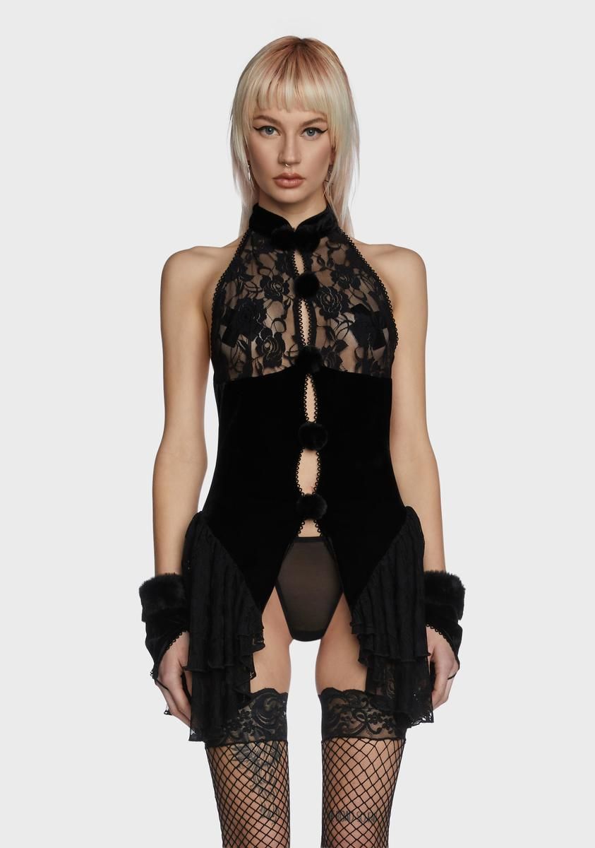 Gothic Floral Lace Velvet Sexy Lingerie Dress sold by Dolls Kill