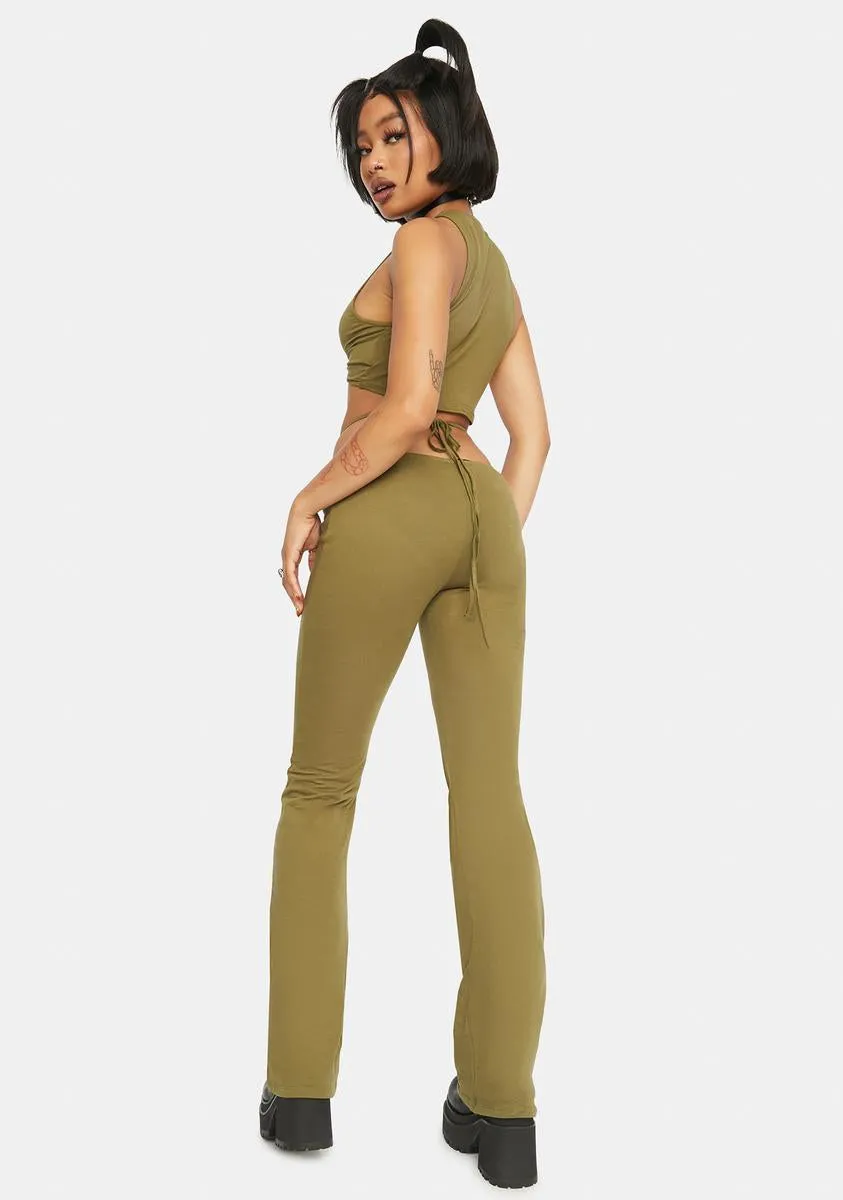 Olive Sakeri Flare Trousers sold by Dolls Kill product image thumbnail 4