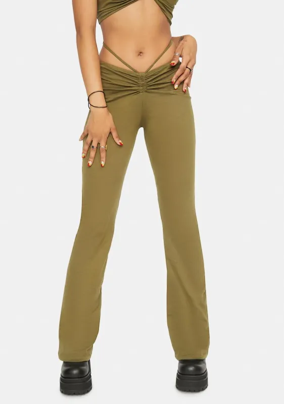 Olive Sakeri Flare Trousers sold by Dolls Kill