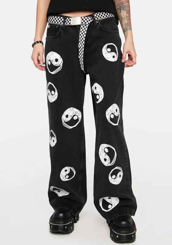 Charcoal Yin Yang Printed Release Jeans sold by Dolls Kill