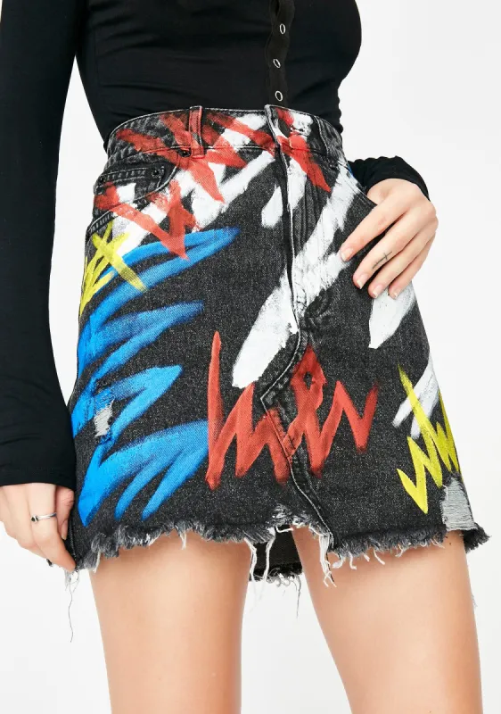 Fresh Ink Denim Skirt sold by Dolls Kill