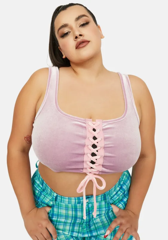 Plus Blush Come Here Often Lace Up Top sold by Dolls Kill