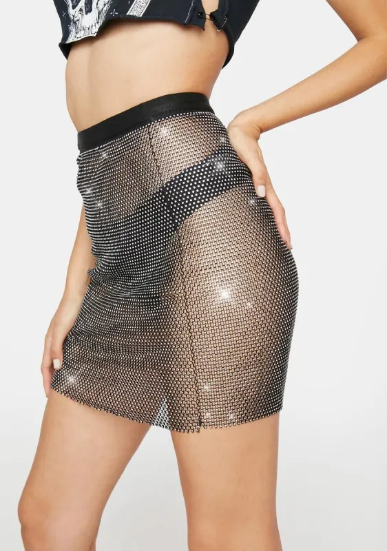 Noir Let's Link Up Rhinestone Mini Skirt sold by Dolls Kill