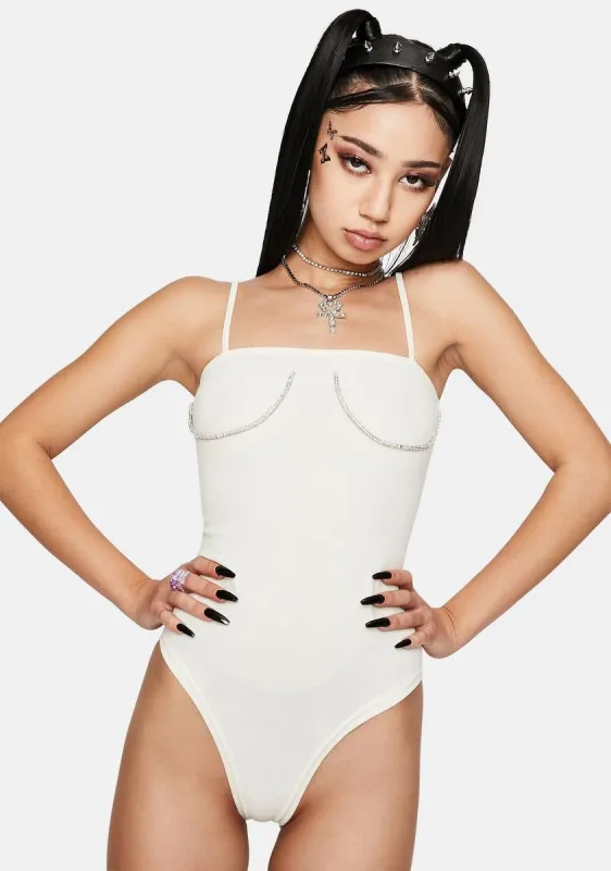 Cream Diamante Underbust Bodysuit sold by Dolls Kill