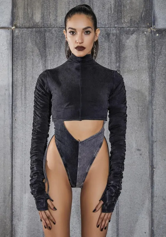 Snare Ruched Long Sleeve Crop Top sold by Dolls Kill