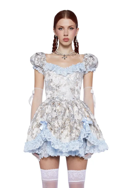 Tea And Circumstance Brocade Mini Dress - Blue made by Dolls Kill