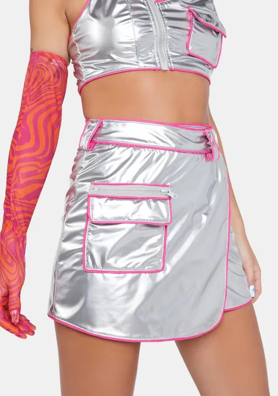 Chrome Space Babe Vinyl Cargo Skirt sold by Dolls Kill
