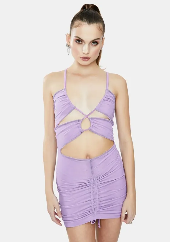 Lilac Please Ruched Mini Dress sold by Dolls Kill