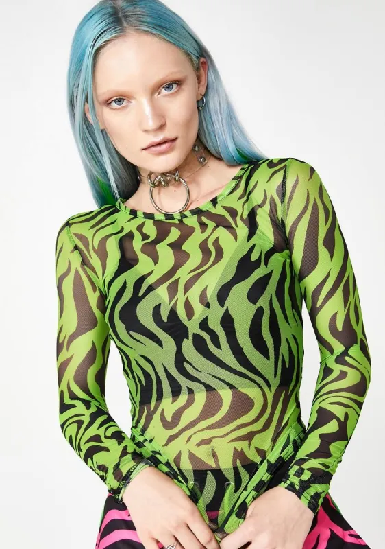 Zebra Print Mesh Top sold by Dolls Kill