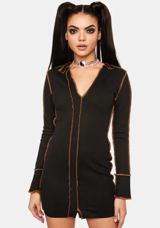 Exposed Stitch Long Sleeve Mini Dress sold by Dolls Kill