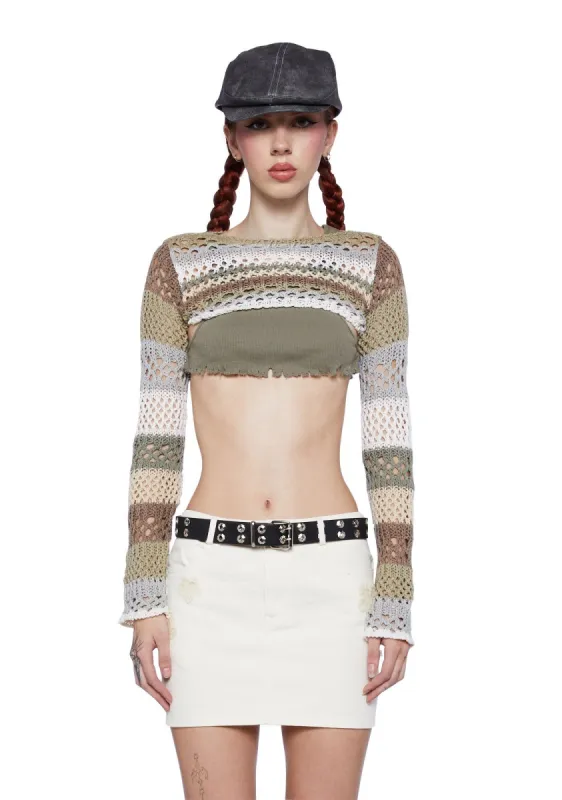 Knitted Cropped Shrug - Striped sold by Dolls Kill