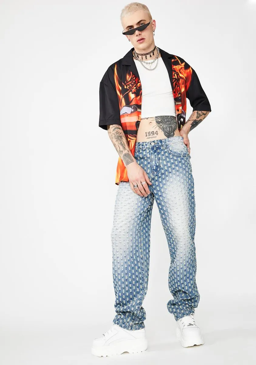 Light Blue Distressed Skate Jeans sold by Dolls Kill