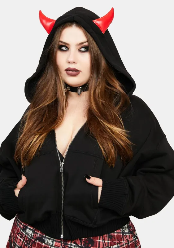 Plus Crafty Devil Cropped Hoodie sold by Dolls Kill