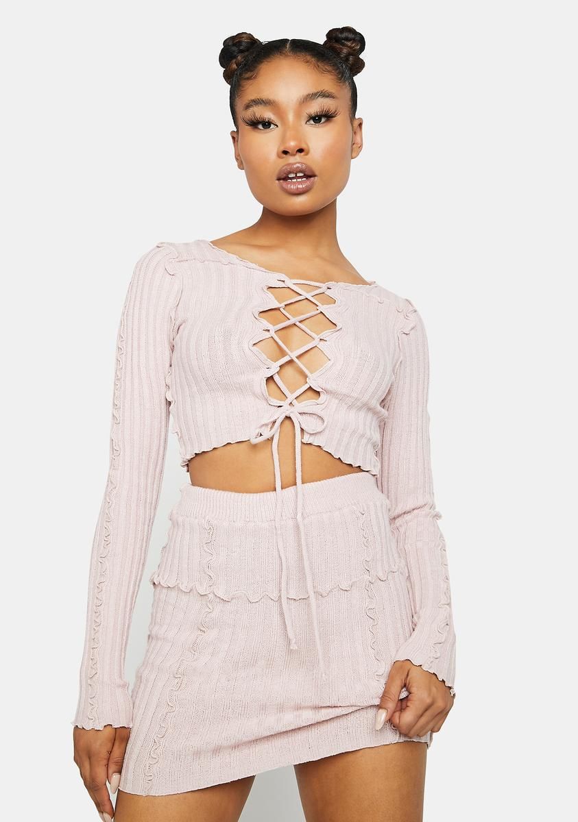 Blush Got Your Attention Lace-Up Set sold by Dolls Kill