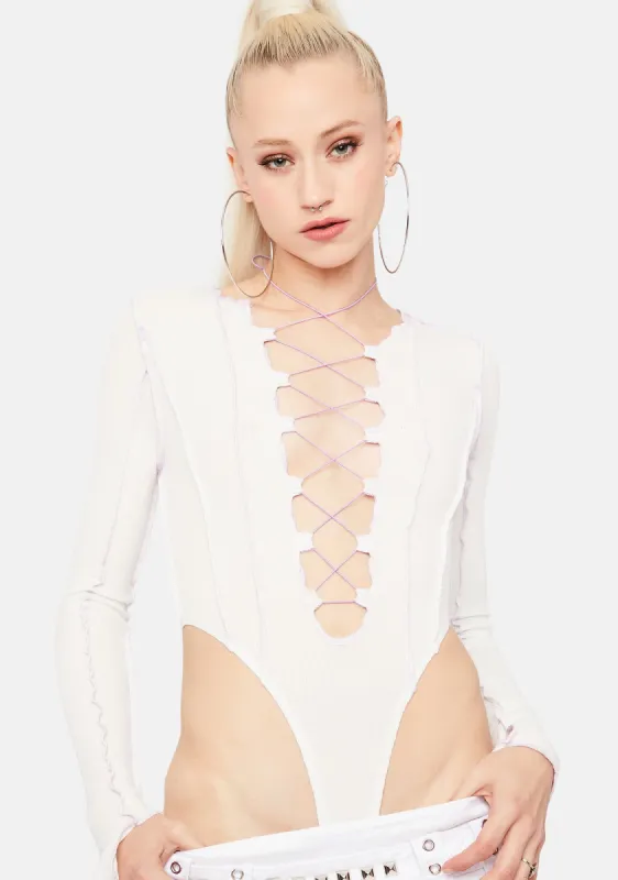 Perfecting Skills Plunge Lace Up Bodysuit sold by Dolls Kill