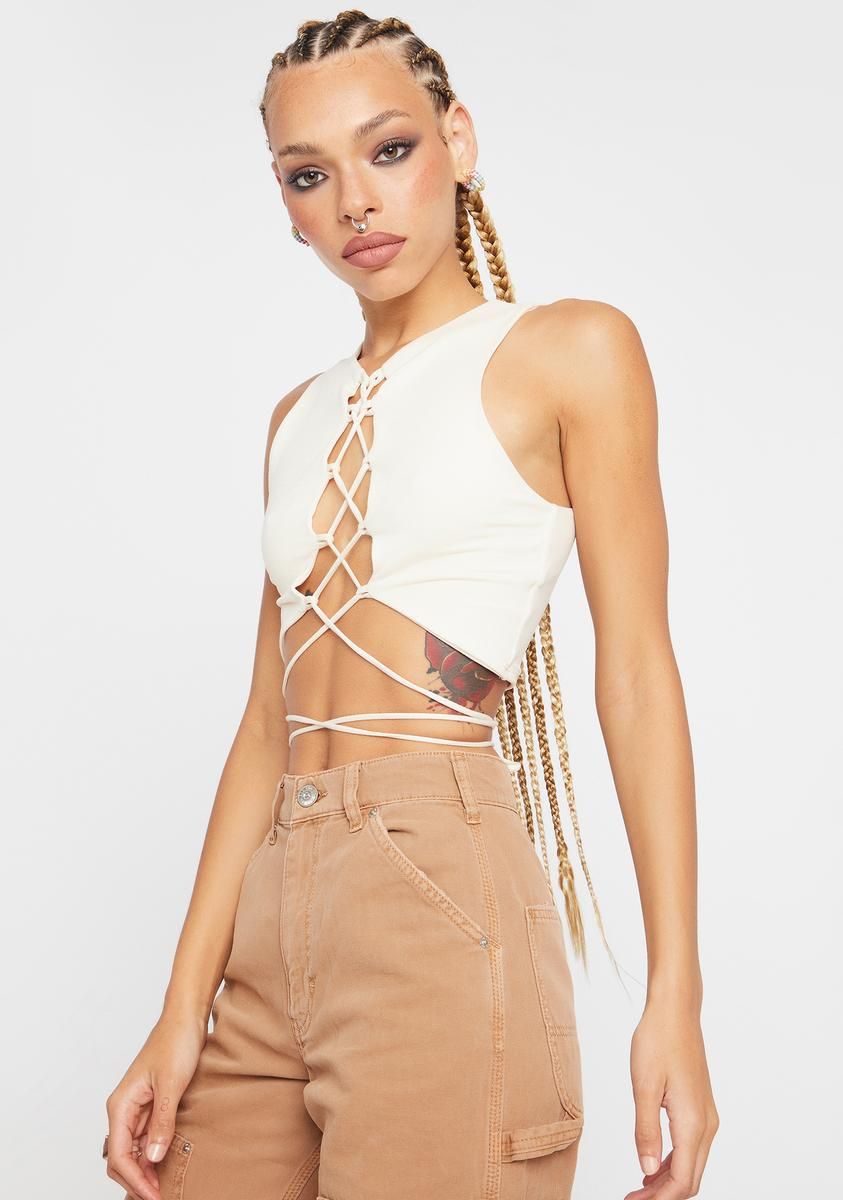 Beige Born A Star Lace Up Crop Top sold by Dolls Kill product image thumbnail 2