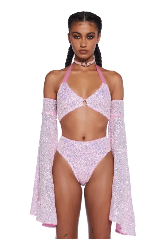 Dazzling Daydream Long Sleeve Crop Top - Pink sold by Dolls Kill