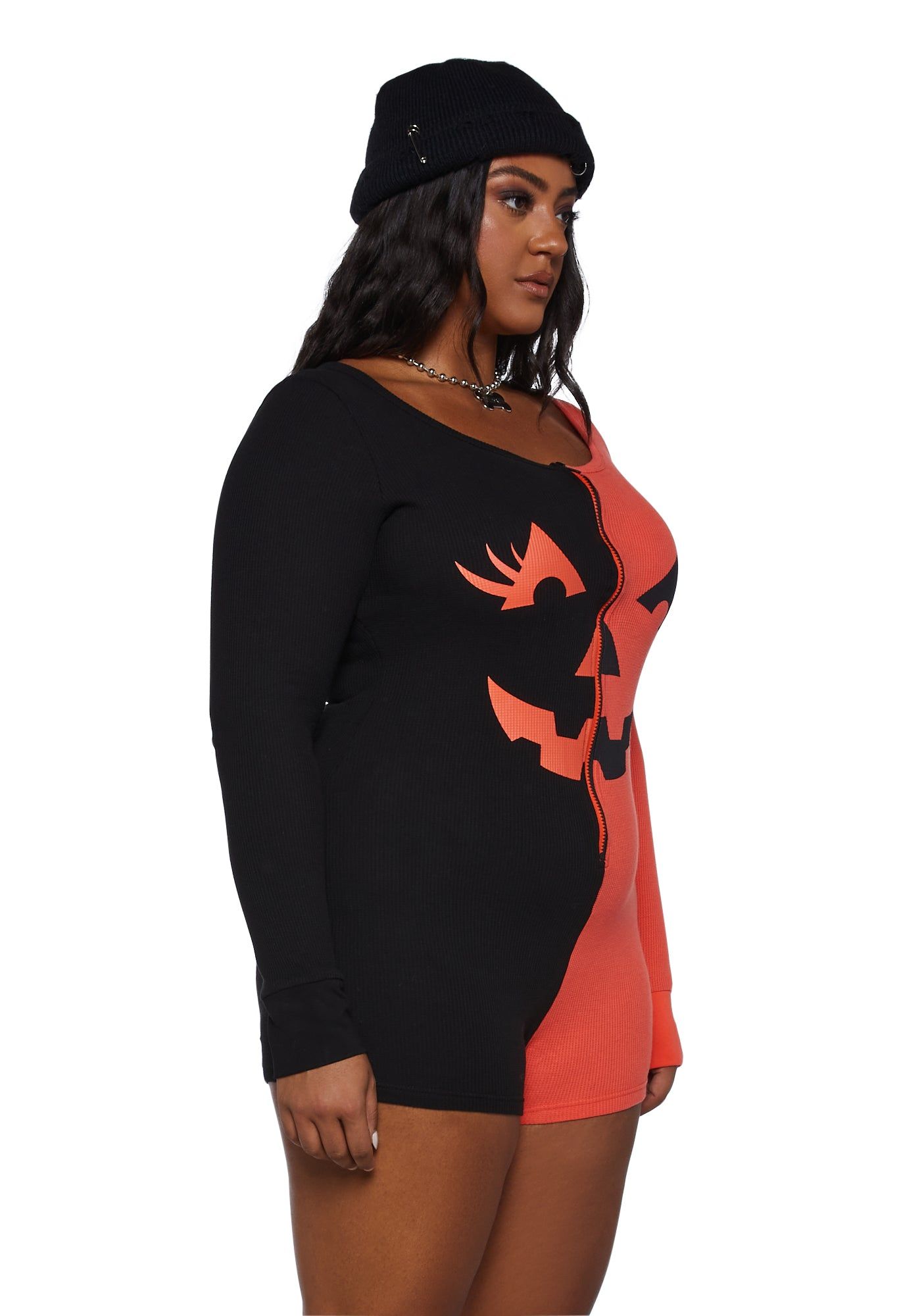 Plus Feelin' Hollow Inside Pumpkin Romper sold by Dolls Kill product image thumbnail 3