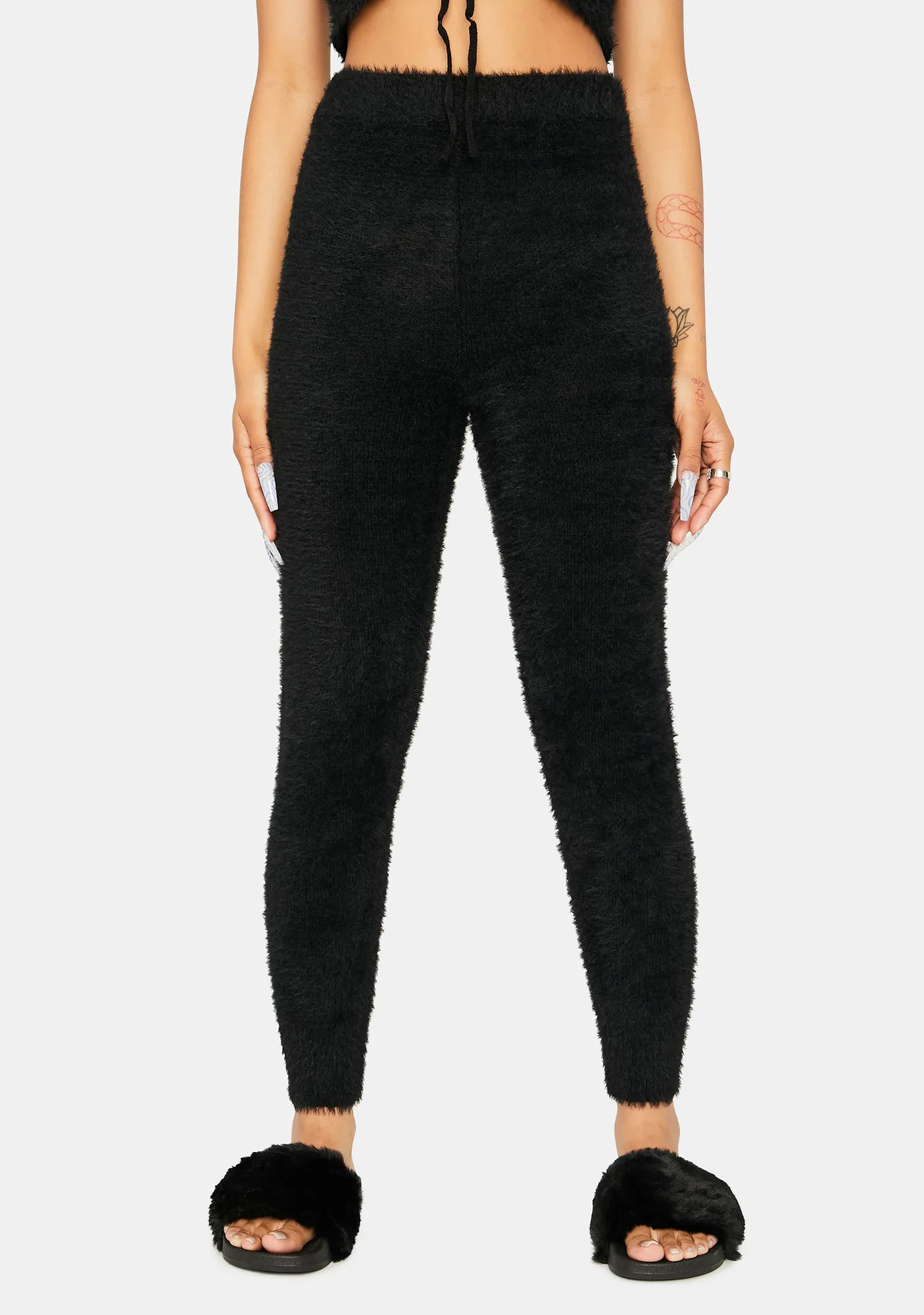 Dark Banana Pancakes Fuzzy Knit Leggings sold by Dolls Kill