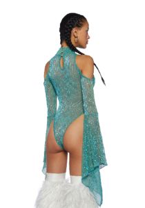 Transcendent Spectre Sequin Bodysuit - Teal sold by Dolls Kill