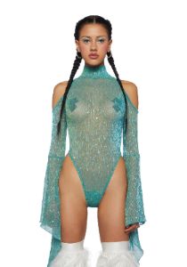 Transcendent Spectre Sequin Bodysuit - Teal sold by Dolls Kill