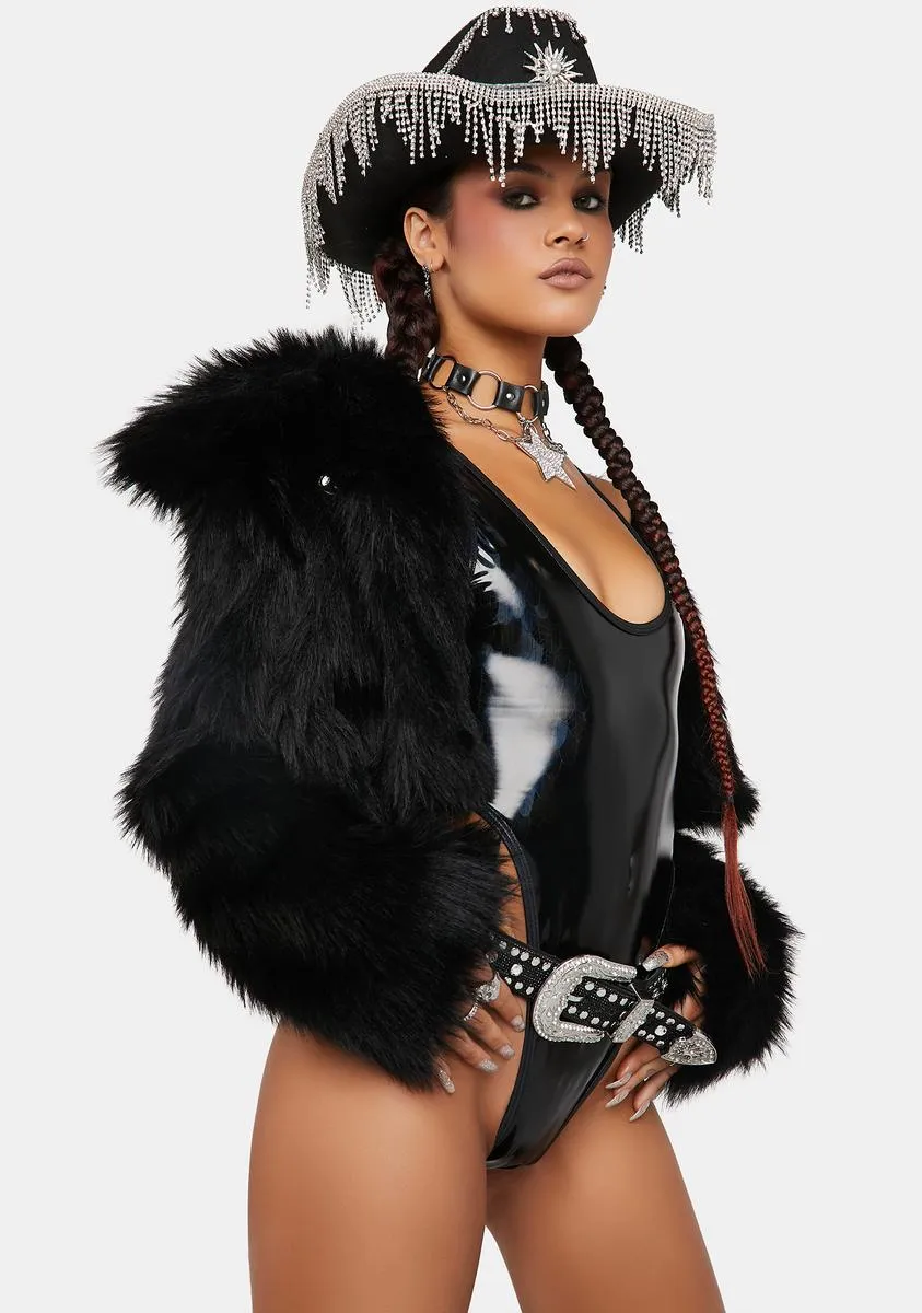 Black Laser Feather Extreme PVC Bodysuit sold by Dolls Kill product image thumbnail 2