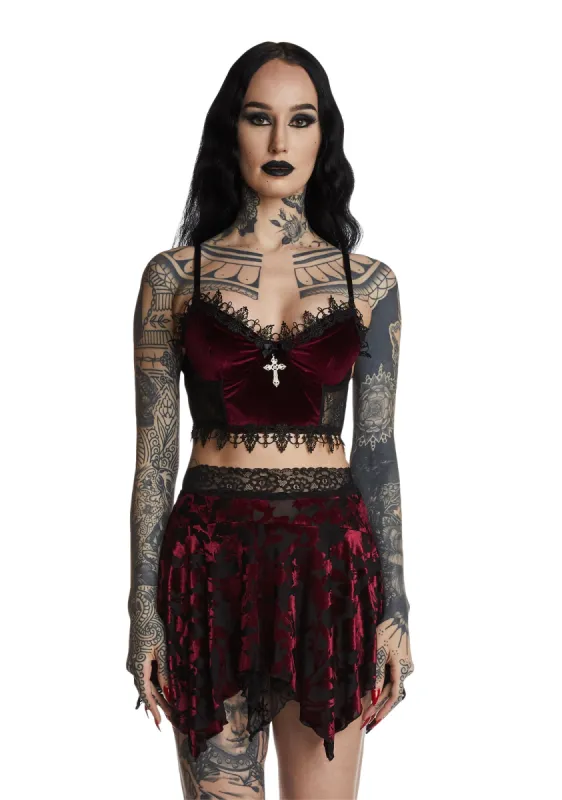 Crimson Morphine Eyes Velvet Bra sold by Dolls Kill