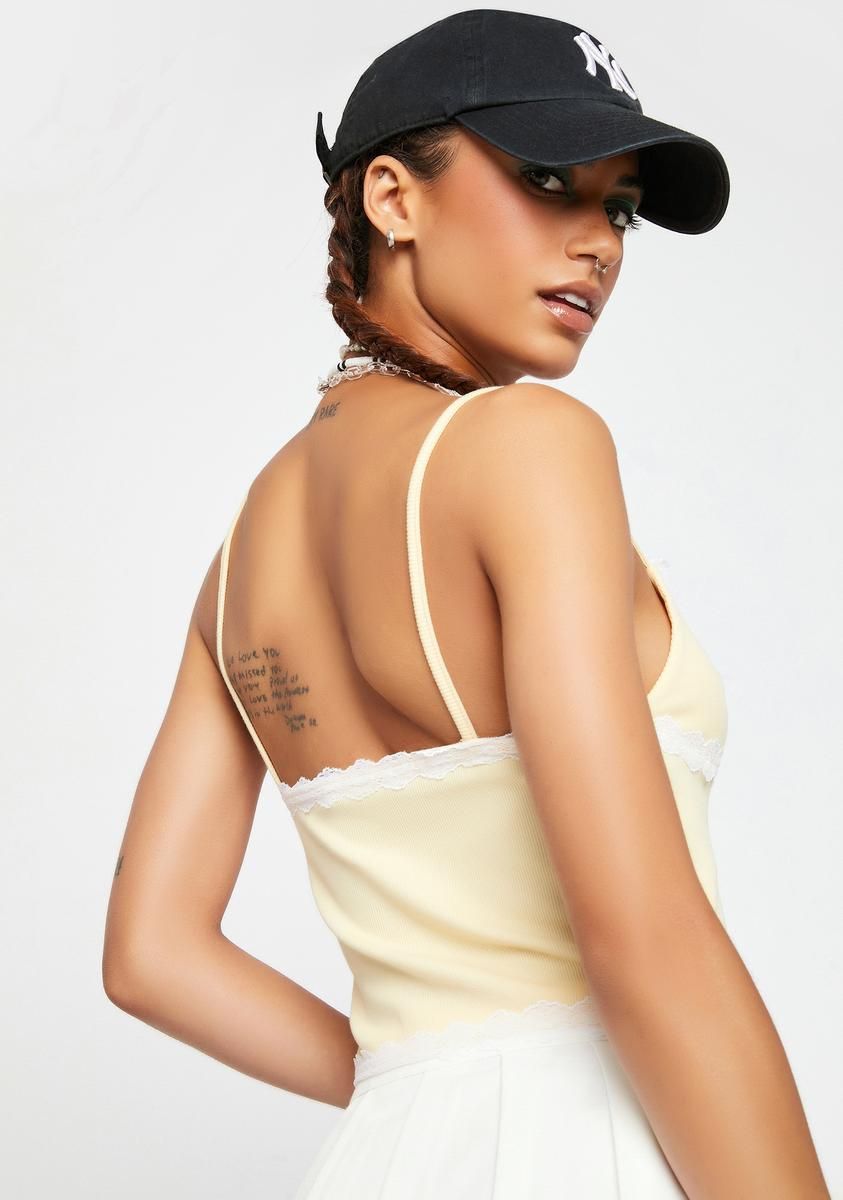 Yellow Lace Trim Crop Tank sold by Dolls Kill product image thumbnail 4