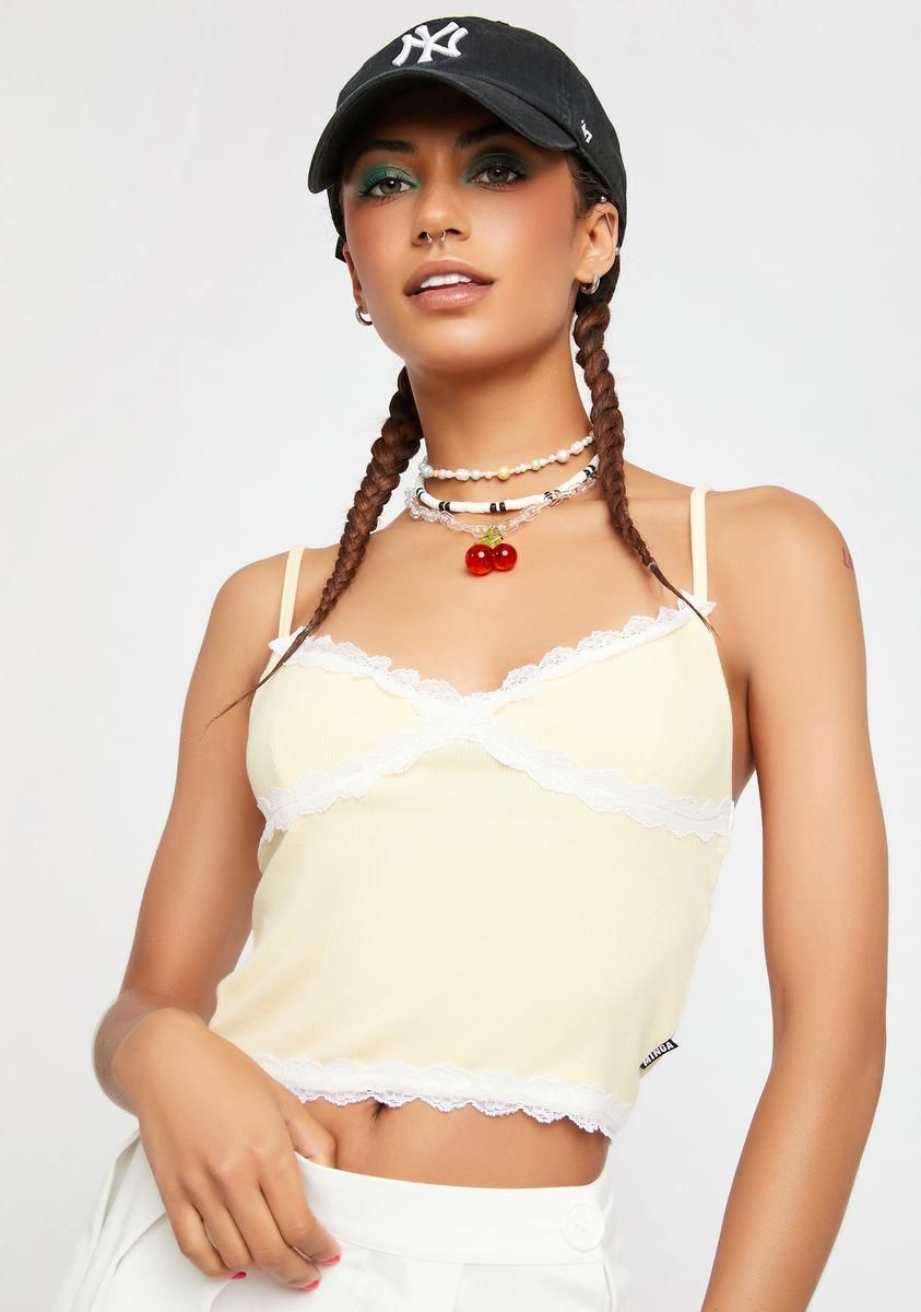 Yellow Lace Trim Crop Tank sold by Dolls Kill